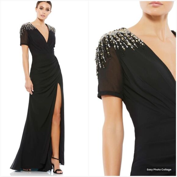 Mac Duggal Dresses & Skirts - NWT Mac Duggal 55704 SEQUINED EMBELLISHED SHOULDER EVENING GOWN Black 12